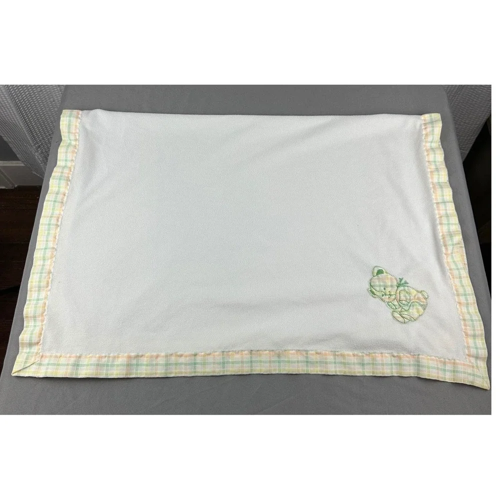 Baby Blanket White‎ Teddy Bear Plaid Trim Soft Cozy Toddler Infant Crib 37x27